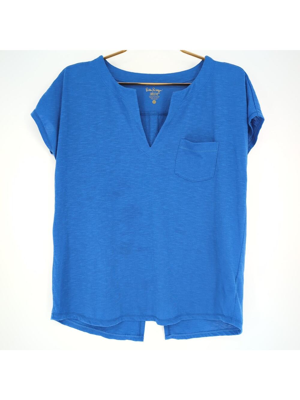 Lilly Pulitzer Luxletic Brodie Blue V-Neck T- Shirt Top Split Back Tee - Size XS